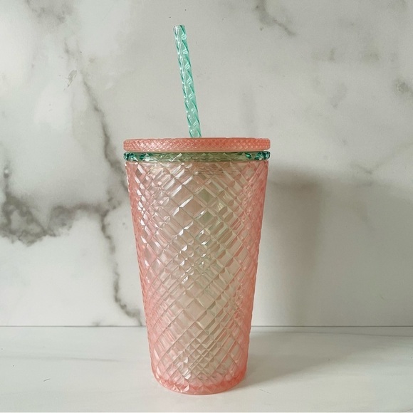 Starbucks 2023 Summer Jeweled Pearl Pink Green Grande 16oz Cold Cup Tumbler- New - Picture 4 of 5